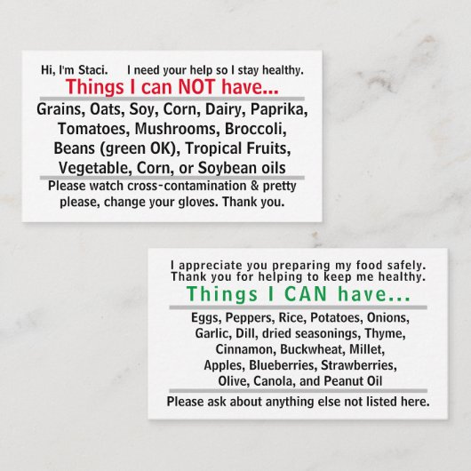 アレルゲンカード 名刺 (正面/裏面)