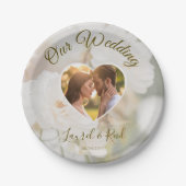 アレーホワイトローズハート結婚写真テンプレート ペーパープレート (正面)