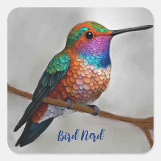 アレ鮮やかンのハミングバ絵を描ード スクエアシール (正面)
