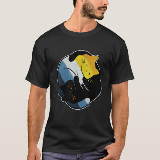 アロアセサンセットプライドフラグ陰陽マーク猫ゲイ・アセクシャル Tシャツ