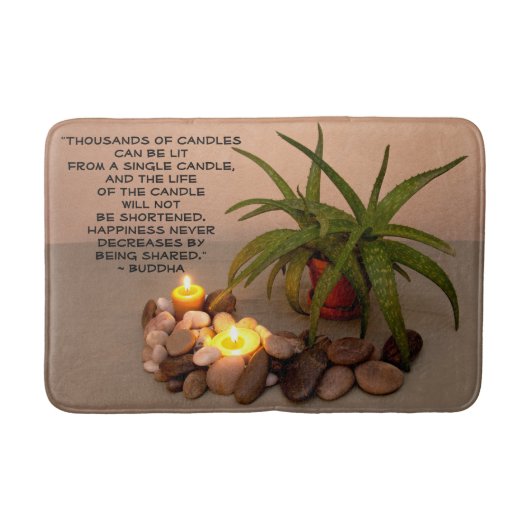 アロエキャンドルと川の岩の幸せ引用文 バスマット (正面)