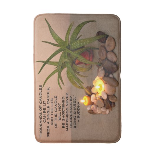 アロエキャンドルと川の岩の幸せ引用文 バスマット (正面縦)