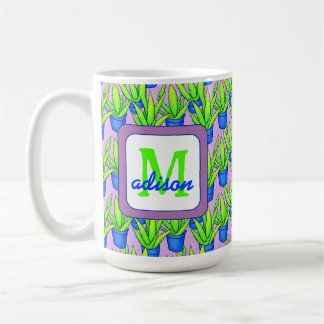 アロエベラの植物のパタモノグラムのーン コーヒーマグカップ