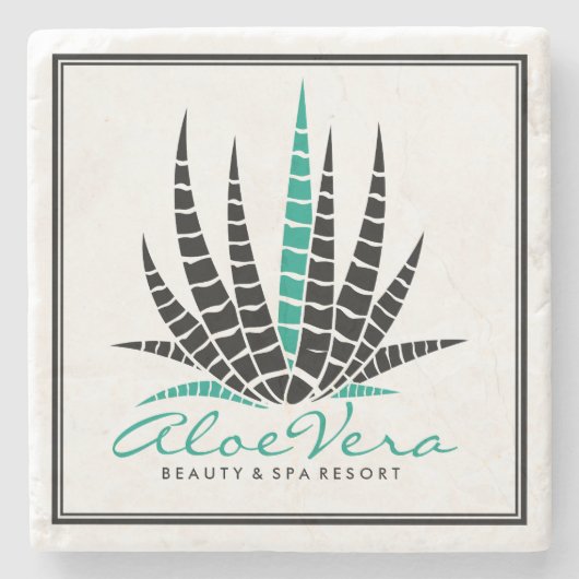 アロエベラブラック&ティール（緑がかった色）イラストレーションスパリゾート ストーンコースター (正面)