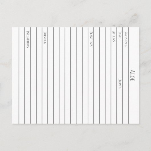 アロエベラマテリアメディカカードハーブ勉強植物 ポストカード (裏面)