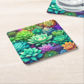 アロエヴェラと多肉色コラージュ スクエアペーパーコースター (アングル)