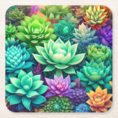 アロエヴェラと多肉色コラージュ スクエアペーパーコースター (正面)