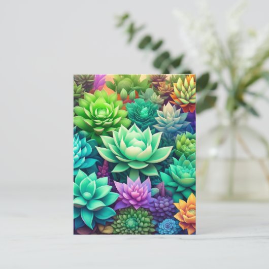 アロエヴェラと多肉色コラージュ ポストカード (スタンド正面)