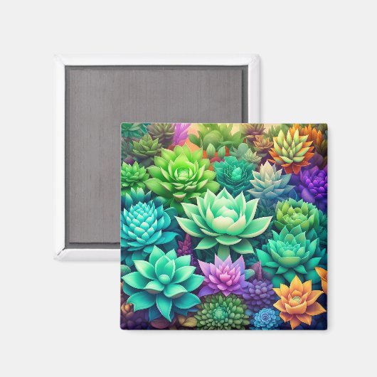 アロエヴェラと多肉色コラージュ マグネット (正面/裏面)