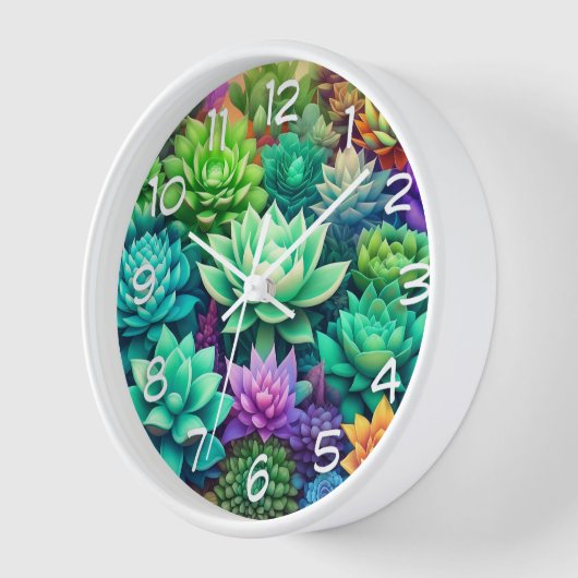 アロエヴェラと多肉色コラージュ 壁時計 (傾斜)