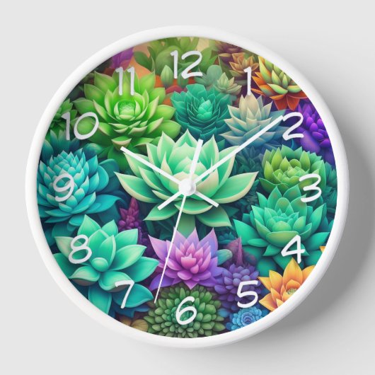 アロエヴェラと多肉色コラージュ 壁時計 (正面)