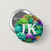 アロエヴェラと多肉酒コラージュモノグラムの 缶バッジ (正面&裏面)