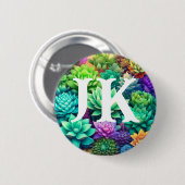 アロエヴェラと多肉酒コラージュモノグラムの 缶バッジ (正面&裏面)