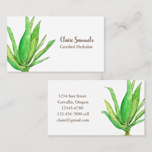 アロエヴェラハーブウォーター色植物 名刺 (正面/裏面)