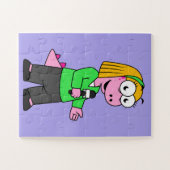 アロサウルスのニュース記者のイラストレーション。 ジグソーパズル (横)