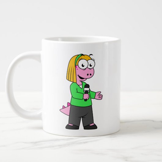 アロサウルスのニュース記者のイラストレーション。 ジャンボコーヒーマグカップ (左)