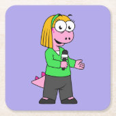 アロサウルスのニュース記者のイラストレーション。 スクエアペーパーコースター (正面)