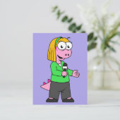 アロサウルスのニュース記者のイラストレーション。 ポストカード (スタンド正面)