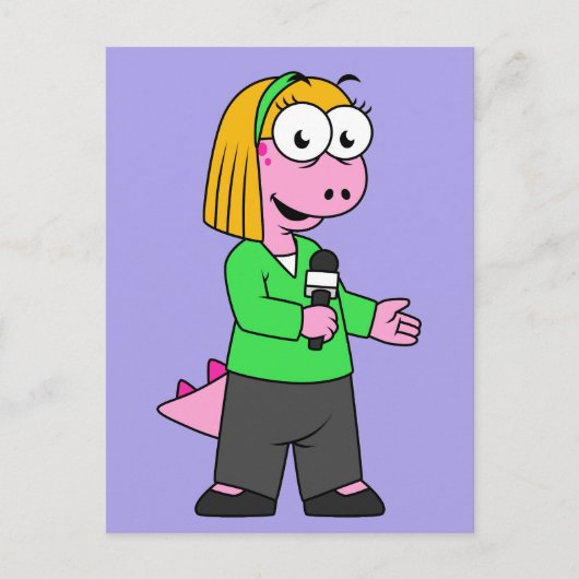 アロサウルスのニュース記者のイラストレーション。 ポストカード (正面)