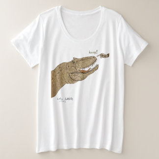 アロサウルスのボタンを押す 女性用Tシャツ プラスサイズ プラスサイズTシャツ