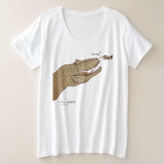 アロサウルスのボタンを押す 女性用Tシャツ プラスサイズ  プラスサイズTシャツ (デザイン正面)