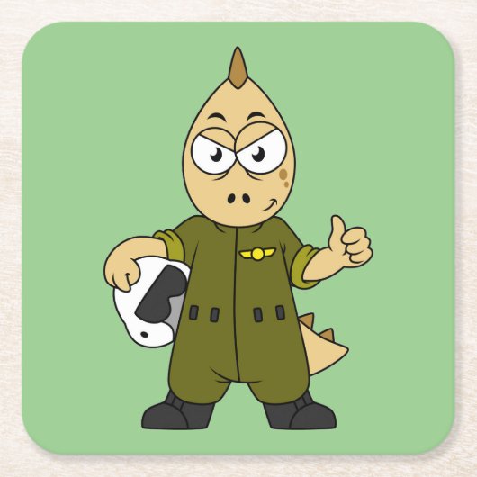 アロサウルスイラストレーションジェットパイロット。 スクエアペーパーコースター (正面)