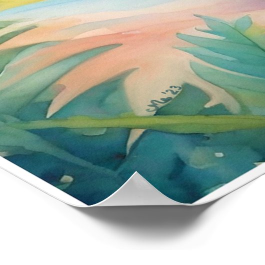 アロサウルスウォーターカラー子供部屋アート ポスター (角)