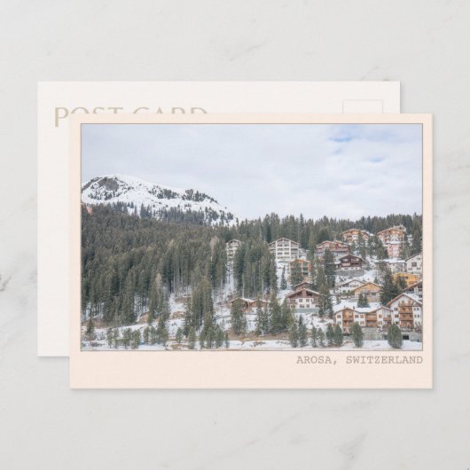 アロサ スイス スキー タウン キャビン アート ポストカード (正面/裏面)