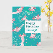 アロッタ ピンク アクソロトル - カスタム グリーティング カード (黄色い花)