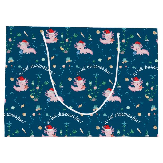 アロトルクリスマスおもしろいかわいいサンタアクソロトル ラージペーパーバッグ (裏面)