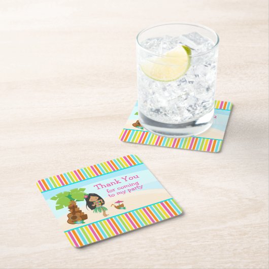 アロハかわいいアフリカ系アメリカ人「ありがとう来」 スクエアペーパーコースター (インサイチュ)