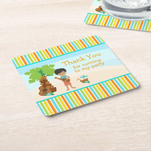 アロハかわいいアフリカ系アメリカ人「ありがとう来」 スクエアペーパーコースター (アングル)