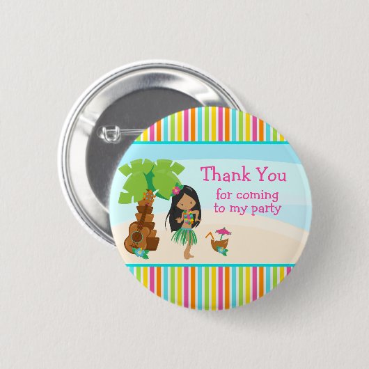 アロハかわいいアフリカ系アメリカ人「ありがとう来」 缶バッジ (正面&裏面)