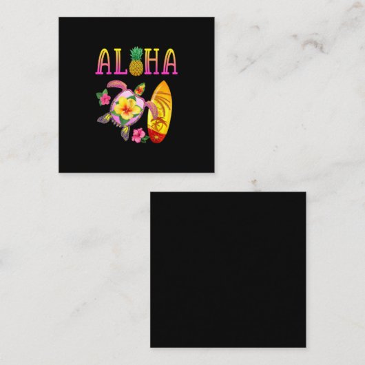 アロハかわいいズクールタートルサーフボードハワイアンタートル スクエア名刺 (正面/裏面)