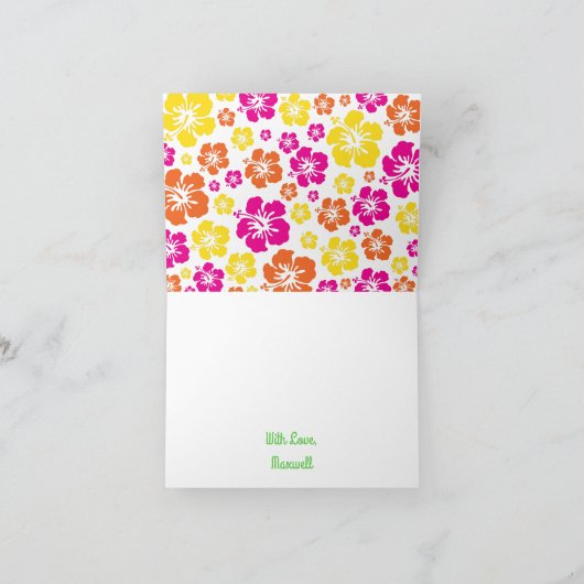 アロハかわいいハワイアンの第1誕生会のテーマ カード (内部)