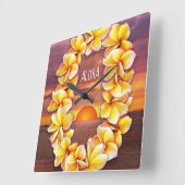 アロハとハワイ・レイ時計 スクエア壁時計 (傾斜)