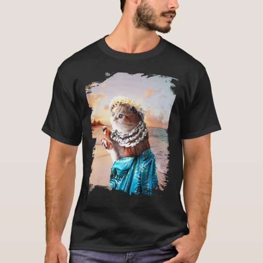 アロハなハワイアンキャットの面白グッズ Tシャツ (正面)