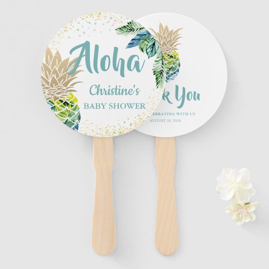 アロハウォータカラートロピカルパイナップルビーチハンドファン ハンドファン (正面&裏面)