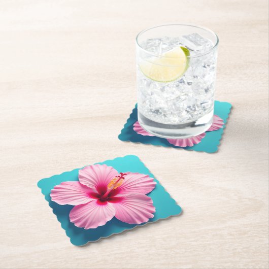 アロハエレガンス：熱帯ハワイアンハイビスカスフラワー ペーパーコースター (インサイチュ)