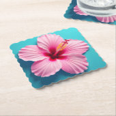 アロハエレガンス:熱帯ハワイアンハイビスカスフラワー ペーパーコースター (アングル)