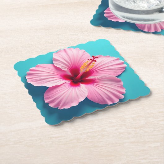 アロハエレガンス：熱帯ハワイアンハイビスカスフラワー ペーパーコースター (アングル)