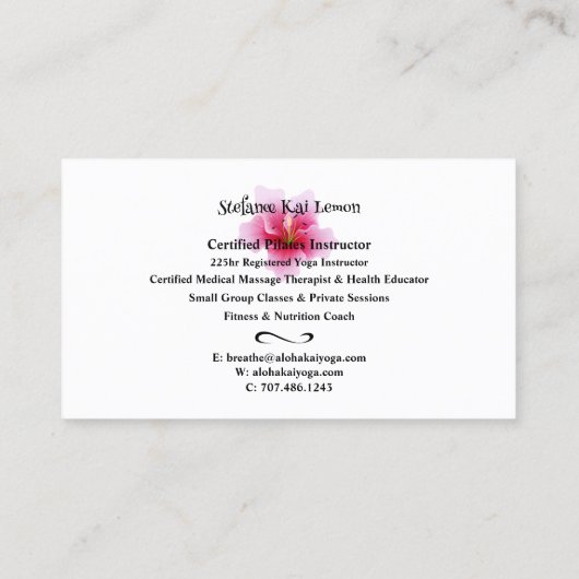 アロハカイヨガ 名刺 (裏面)