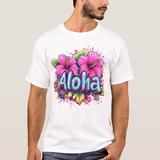 アロハカラフルハイビスカス Tシャツ (正面)