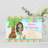 アロハキュートなアフリカ系アメリカ人ガールバースデーパーティー 招待状 (スタンド正面)