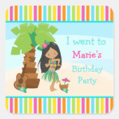 アロハキュートアフリカンアメリカンガールパーティー スクエアシール (正面)