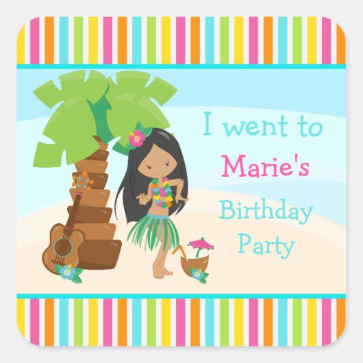 アロハキュートアフリカンアメリカンガールパーティー スクエアシール (正面)