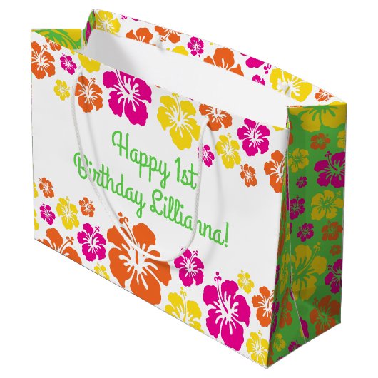 アロハキュートハワイアン1st誕生日パーティーテーマ ラージペーパーバッグ (裏面アングル)