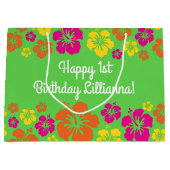 アロハキュートハワイアン1st誕生日パーティーテーマ ラージペーパーバッグ (正面)