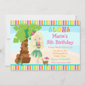 アロハキュートブロンドガールバースデーパーティー 招待状 (正面)