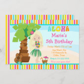 アロハキュートブロンドガールバースデーパーティー 招待状 (正面/裏面)